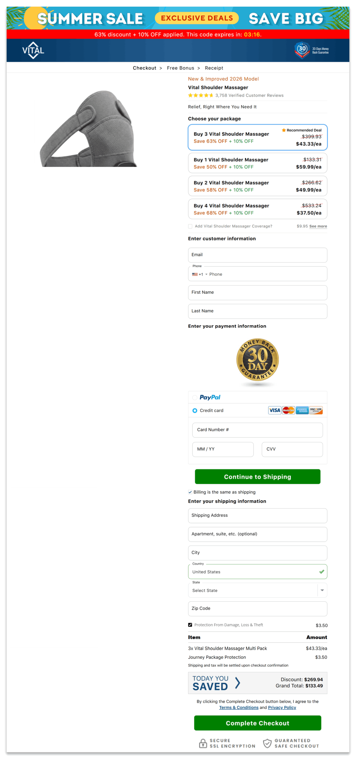 Vital Shoulder Massager Secure Checkout Page